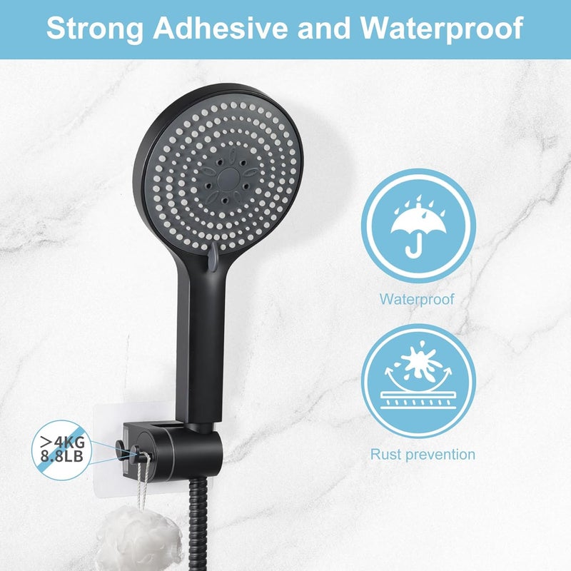 Offo Shower Head Holder, Strong Adhesive Shower Hooks, 60° Adjustable Waterproof Shower Head Holder Wall Mount for Bathroom, Matte Black - Image 2